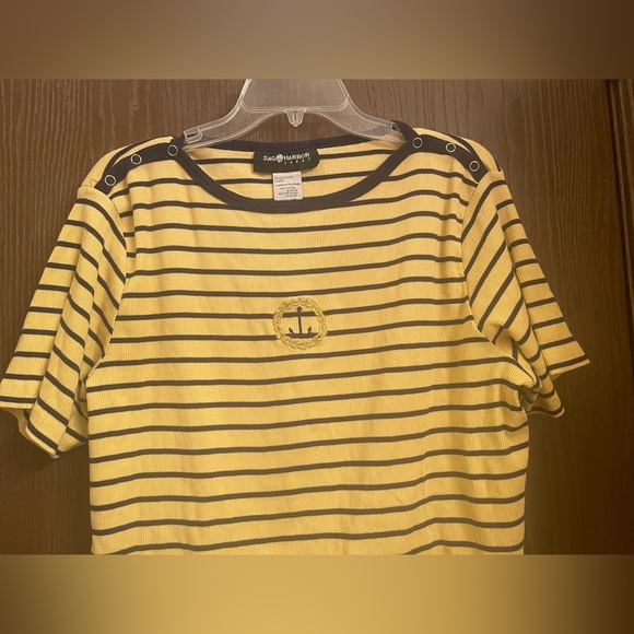Sag Harbor Sport Vtg short sleeved shirt naval Anchor crest Yellow W/stripe XL - Picture 2 of 7